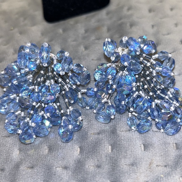 Light Blue Sapphire Swarovski Crystal Cluster Earrings-Boutique - Picture 7 of 8